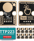 Image of pack showing 12 Pack TTP223 Capacitive Touch Sensor Modules Gold Edition With Immersion Gold Plating for DIY projects.
