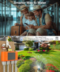 Solar Powered WiFi Sprinkler Timer With 4 Zones And Water Flow Meter in garden setup, easy app control, off-grid irrigation