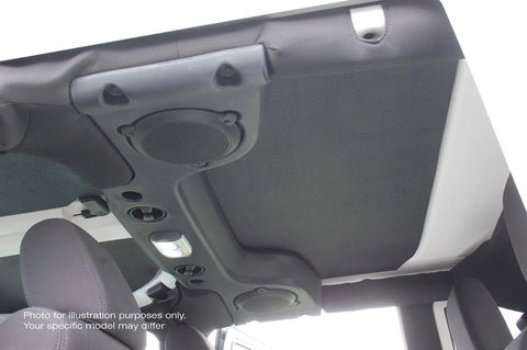 Installed Boom Mat black peel-and-stick sound-deadening headliner for 4-door Jeep Wrangler JL