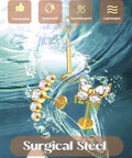 14K Gold Plated Threadless Flat Back Earrings Set For Women And Men, 20G 6mm Gauge, Includes Moon Leaf Flower And Ball Nose Studs And Straight Tapers, Silver And Gold Plating, Wear Solo Or Stackable Everyday Jewelry; surgical steel studs shown