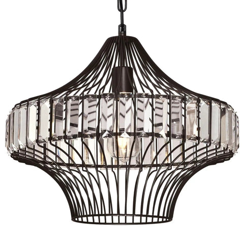 One Light Mini Pendant In Brushed Nickel Finish With Crystal Prism Cage Shade For Indoor Use Sloped Ceiling Compatible