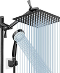 Matte Black High Flow Stainless Steel Shower System With 8 Inch Rainfall Showerhead And 59 Inch Hose, 5 Setting Handheld