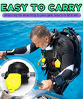 Man with scuba gear showing Scuba Regulator Mouthpiece Cover Dust Protector Cap With Stainless Steel Split Ring And Clip PVC Diving
