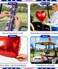 Patriotic Golf Cart Decorations Kit For 4th Of July And 250th Anniversary in use with heart balloons and decorating tools.