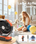 Living room with 20000mAh Battery Powered Camping Fan With Four Speeds, 110 Hours Of Cool On Low, USB Rechargeable Desk Fan