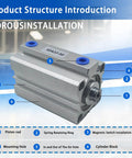 Ultra Slim 32mm Bore 50mm Stroke Aluminum Pneumatic Cylinder Double Acting PT1/8 Port For Industrial Air And Hydraulic Systems