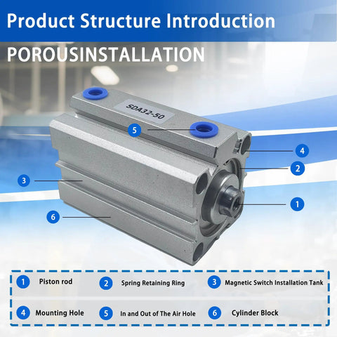 Ultra Slim 32mm Bore 50mm Stroke Aluminum Pneumatic Cylinder Double Acting PT1/8 Port For Industrial Air And Hydraulic Systems