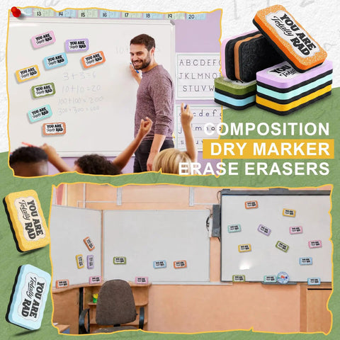 8 Pcs Magnetic Dry Erase Erasers Set in macaron colors on classroom whiteboard, used by teacher and students