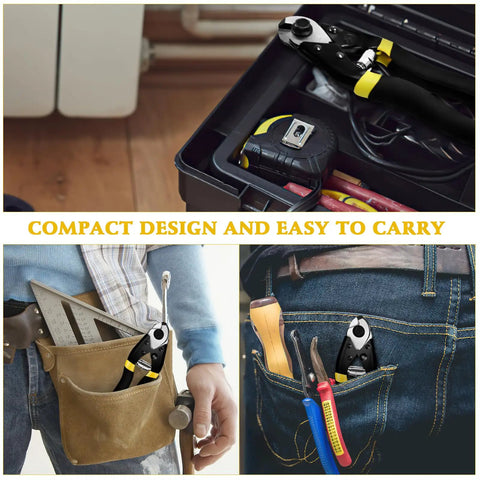 Beefy Heavy Duty Wire Rope Cutter Pliers 7.5 Inch in toolbox, pocket, and tool pouch; compact design for easy carrying