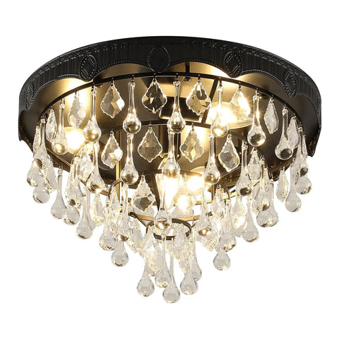 Lux Black Crystal Chandelier Light Fixture, Modern Ceiling Pendant For Hallways, Entryways, Dining Rooms And Bedrooms, 15.75 Inch Wide, Luxury Statement With Clear Faceted Crystals For A Dope Retro Modern Glow