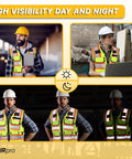 Straight Up Durable High Visibility Class Two Safety Vest With Blazing Reflective Tape And Secure Zippered Pockets For Construction Crews And Surveyors In Fluorescent Yellow For Heavy Duty Job Site Work worn by workers in various environments.