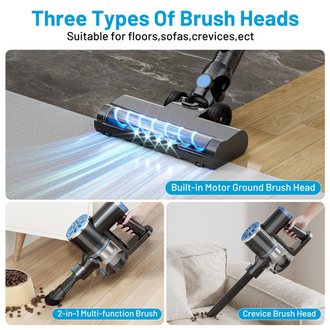 Cordless Vacuum Cleaner With Self Standing Design And LED Display 6 In 1 Rechargeable with three brush heads
