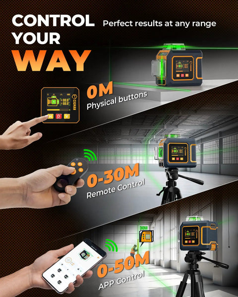 Green Laser Level With Three 360 Degree Coverage, Twelve Line Self Leveling, Bluetooth App Remote, Pulse Mode For Receiver