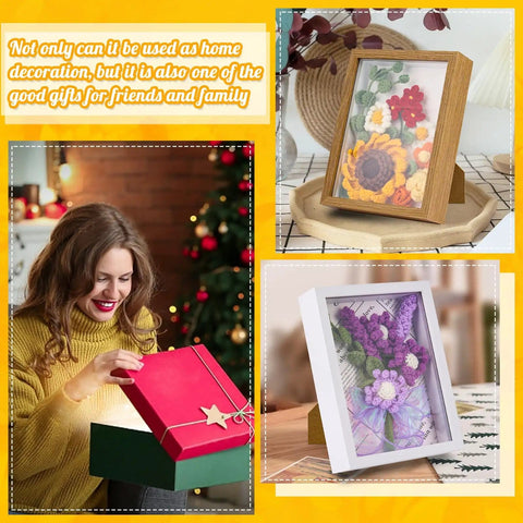 Sunflower Crochet Kit With Photo Frame Easy Diy Fun Flower Craft Set With yarn, hooks, floral wire, and fiber fill included in frame.