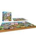 Hot Air Balloon Celebration 1000 Piece Jigsaw Puzzle For Adults With Interlocking Pieces Eco Friendly Recycled Paperboard Vegetable Ink Print 20 By 27 Inch Finished Size Great For Family Night flat lay with box