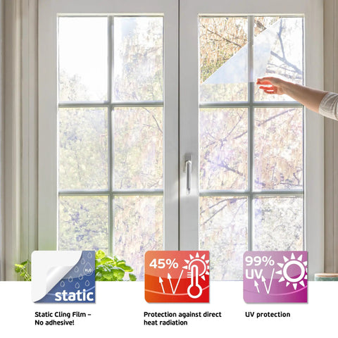 Person installing Removable Static Cling Privacy And Decorative Glass Window Film For Home With UV Sun Protection No Glue No Residue