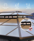 Close-up of Hardtop Outdoor Gazebo With Double Layer Polycarbonate Roof And Aluminum Frame Pavilion With Curtains And Netting 10x13 Foot Sunshade