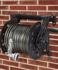 Wall Mount Garden Hose Reel For Outdoor Use, Holds Up To 125 Ft Of Five Eighth Inch Hose, Heavy Duty Aluminum Frame, Decorative Finish
