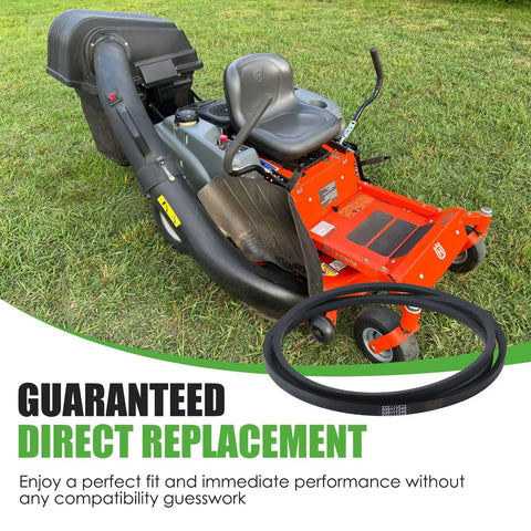 Heavy Duty Five Eighth Inch By One Hundred Twenty Three Inch Mower Deck Belt For Z246 Z Series And RZ Series Forty Six Inch Decks Built Tough For A Precise Fit And Real Durable Construction Compatible With A Range Of Models displayed on lawn mower