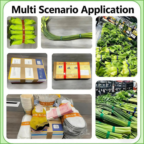 Compact Semi-Automatic Strapping Machine For Tabletop Use In Supermarkets packing vegetables and produce in various arrangements.