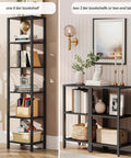 Tall Narrow Bookshelf Featuring Six Tier Open Shelves Compact Slim Design Versatile End Table Pair, showcasing one 6 tier shelf.