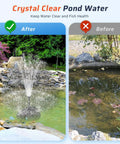 Comparison of pond water clarity before and after using Pond Filter Box With U-V Clarifier And 660GPH Fountain Pump Kit