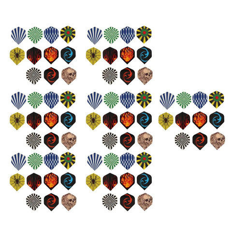 Array of colorful Durable PET Flights for Darts 77 Piece Variety Pack Replacement Feather Tail Wings Standard Flights.