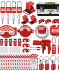 OSHA Compliant Lockout Tagout Kit With Clamp On Circuit Breaker Locks Hasps Safety Padlocks in a pro-grade stainless steel box