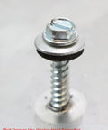 Close-up of stainless steel bolt dropper with hex washer head and EPDM sealing washer