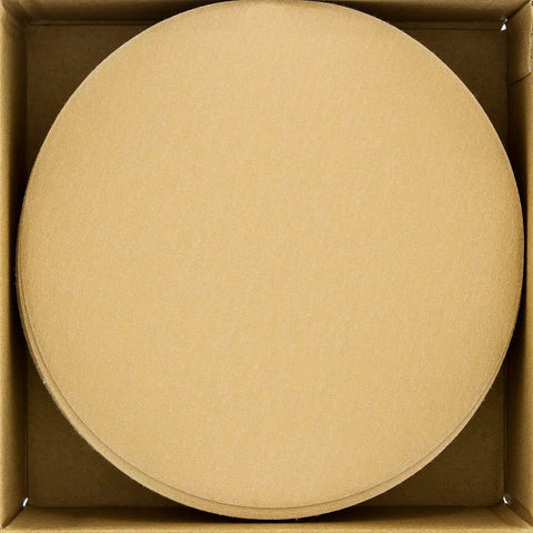 Premium 180 Grit 6 Inch Gold Sandpaper Discs With No Hole Pattern Dustless Box Of 50 Hook And Loop Backing For DA Sander Finishing Coarse Sanding Automotive Paint Wood Metal
