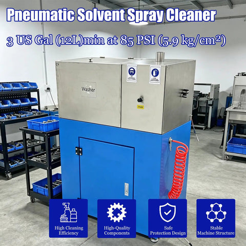 Knockout Pneumatic Solvent Spray Cleaner With Dual Station Spray Gun Pot Wash Kit And 14 Swirling Jets For Fast Oil Based Paint Cleanout And No Sweat Shop Gear Maintenance