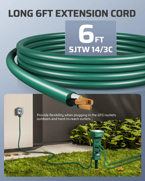Long 6FT SJTW 14/3 extension cord used with Rugged-as-Nails Outdoor Power Stake Timer for outdoor flexibility.