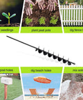 Auger drill bit, 2x32 in black steel, for planting and post-hole digging; fits 3/8 in hex drive