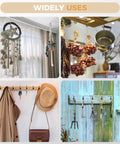 Heavy Duty Black Screw In Cup Hooks One And One Quarter Inch Metal 50 Pack Great For Hanging Kitchen Tools Garage Storage And More Rust Resistant With Smooth Edges For Easy Installation shown in various uses including hanging dreamcatcher, pots, coats, and gardening tools.