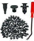 Kickstart Your Ride Fix With Heavy Duty One Hundred Piece Bumper Clip Set For Honda And Acura Vehicles Including Civic Accord Crv Bodies Featuring Rock Solid Nylon Retainer Pins Plus Quick Install Tool Included, showing nylon retainer pins and quick pull tool.