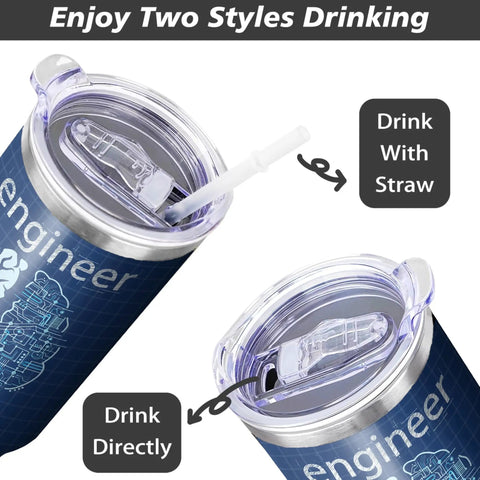 Two drinking options on 40 Ounce Insulated Stainless Steel Tumbler With Handle And Straw For Engineers Built Tough Double Wall Coffee Cup Reusable Engineer Mug Gift For Engineers And Makers