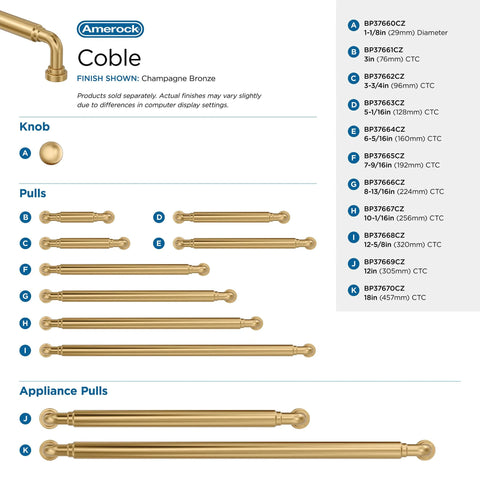 Coble Transitional Champagne Bronze Cabinet Pull options for cabinets, drawers, and furniture, including 5-5/8 inch BP37663CZ.