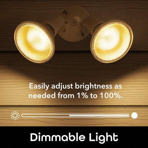Smart Outdoor Floodlight Bulbs 2700K to 6500K Dimmable LED E26 PAR38 11W 1000 Lumens, adjustable brightness, wall mounted