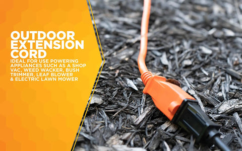 Bright Orange 50ft Outdoor Extension Cord 16/2 Two-Prong With SJTW Jacket For Landscaping Or Light-Duty Power on mulch