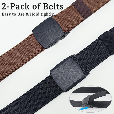 Two Pack Nickel Free Nylon Web Belts With YKK Buckles Non Metal Military Tactical Hiking Belt For Travel And Everyday Use, Lightweight Passes Through Metal Detectors, Black And Coffee, Fits Waist Up To 42 Inches