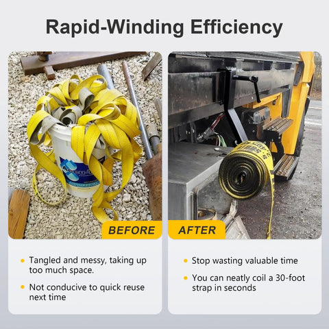 Heavy Duty Steel Cargo Strap Winder For Flatbed Trailers Portable Tie Down Roller coils yellow winch strap on truck