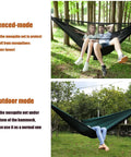 Two images showing Durable Camping Hammock With Mosquito Net And Rain Fly For Outdoor Hiking And Backpacking setup options in nature