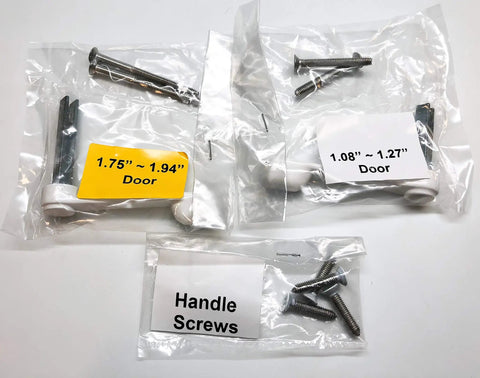 Involute Sliding Patio Door Handle Set White, screws and parts in labeled bags for thick doors replacement kit