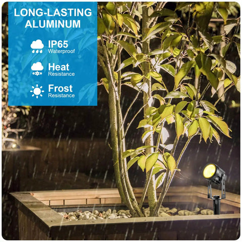 6 Pack Outdoor Landscape Lighting Kit With 1800 Lumens 12V Low Voltage Transformer IP65 Waterproof Uplights illuminating tree
