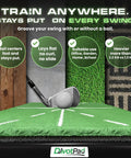 Patented Golf Training Mat With Real Give For Indoor And Outdoor Practice, 12 mm tufted turf golf mat with club on surface.