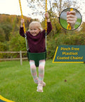 Child swinging on a Heavy Duty High Back Toddler Swing Seat With Coated Chains Built To Last Fully Assembled Enclosed Buckets in backyard