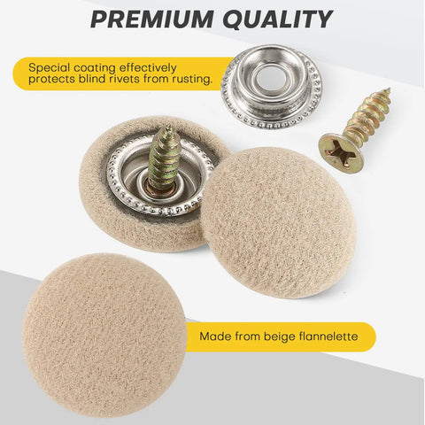 60 Piece Car Roof Headliner Repair Kit With Install Tool And Snap Rivets showing beige flannelette pins and screws