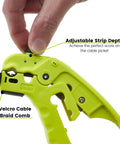 Pro Grade Wire Stripping And Cutting Tool For Ethernet Cabling And Coax Adjustable Blade Depth Ergonomic Grip