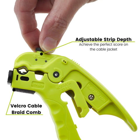 Pro Grade Wire Stripping And Cutting Tool For Ethernet Cabling And Coax Adjustable Blade Depth Ergonomic Grip