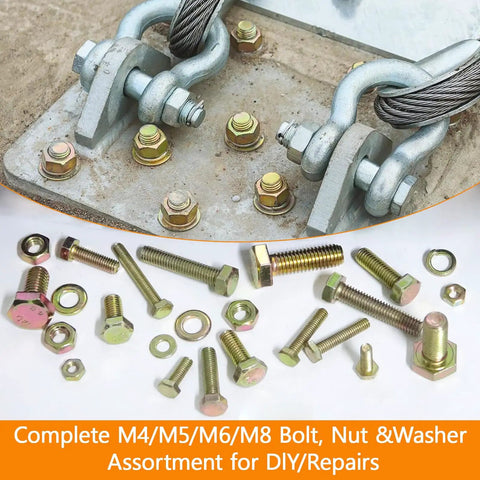 Beefy Heavy Duty 1020 Piece Bolt And Nut Kit With Washers, Grade 8.8 M4 M5 M6 M8 Hex Bolts And Nuts, Yellow Zinc Plated 12 To 30mm